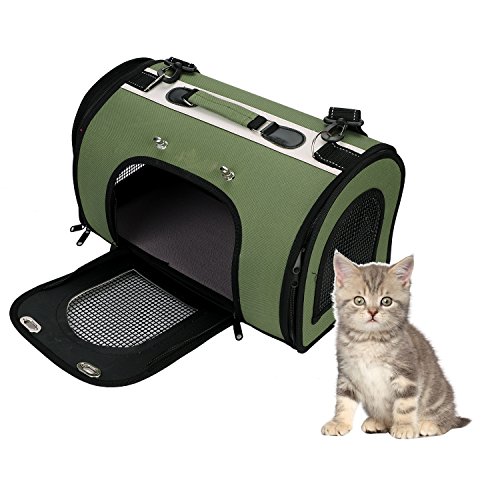 Transporttasche Transportbox Haustiertasche Hunde Katzen Reiseträger Faltbare Tiertragetasche Hundebox für Unterwags Auto Flugzeug Reise Hundetransportbox Katzentasche Grün Hundereisetasche 41x23x25cm von ITODA