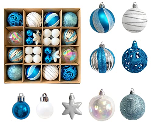 Weihnachtskugeln Set Christbaumkugeln 42/44Pcs Weihnachten Kugel Glitzer Bunt Weihnachtsbaumkugeln Box mit Aufhänger Weihnachtsdeko Kunststoff Weihnachtsdeko Weihnachtsbaum Deko für Innen Aussen von ITODA