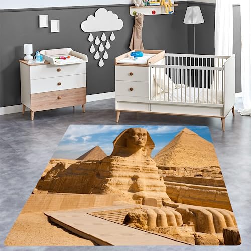 ITOMEN Ägyptische Pyramiden Teppich Kinderteppich Modern 3D Wüstenarchitektur Teppich Kinderzimmer Kurzflor Teppiche rutschfeste Spielteppiche für Schlafzimmer Wohnzimmer Zimmer 120x160 cm von ITOMEN