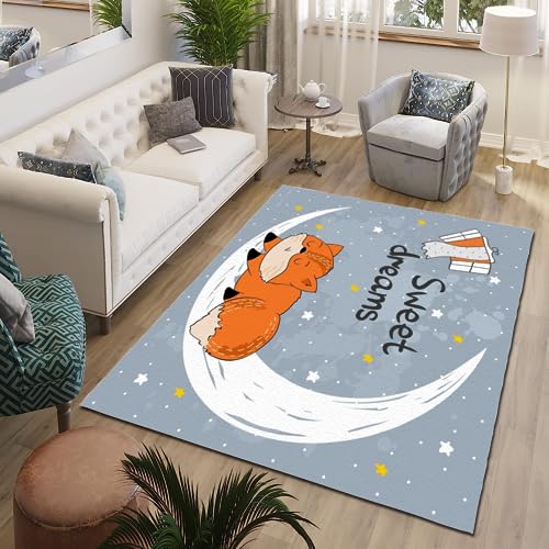 ITOMEN Cartoon-Fuchs Teppich Kinderteppich Modern 3D Süße Tiere Teppich Kinderzimmer Kurzflor Teppiche rutschfeste Spielteppiche für Schlafzimmer Wohnzimmer Zimmer 140x200 cm von ITOMEN