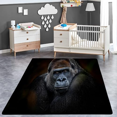 ITOMEN Gorilla Teppich Kinderteppich Modern 3D AFFE Teppich Kinderzimmer Kurzflor Teppiche rutschfeste Spielteppiche für Schlafzimmer Wohnzimmer Zimmer 80x120 cm von ITOMEN