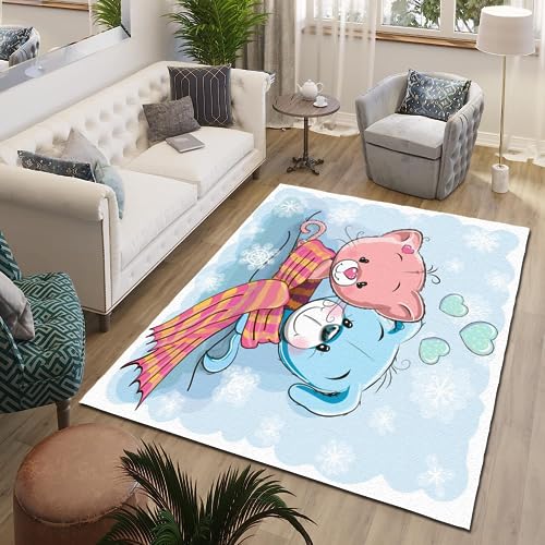 ITOMEN Katze Und Hund Teppich Kinderteppich Modern 3D Süße Tiere Teppich Kinderzimmer Kurzflor Teppiche rutschfeste Spielteppiche für Schlafzimmer Wohnzimmer Zimmer 140x200 cm von ITOMEN