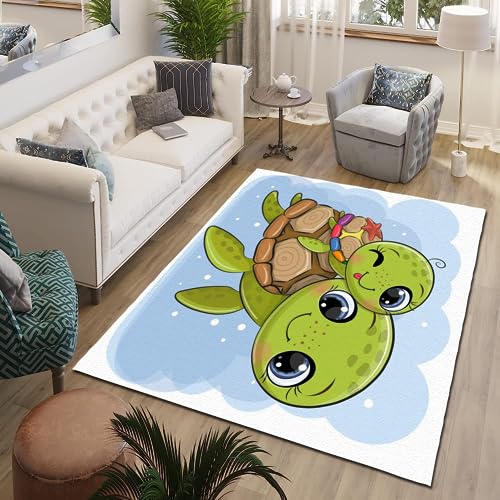 ITOMEN Kawaii-Schildkröte Teppich Kinderteppich Modern 3D Süße Tiere Teppich Kinderzimmer Kurzflor Teppiche rutschfeste Spielteppiche für Schlafzimmer Wohnzimmer Zimmer 80x120 cm von ITOMEN