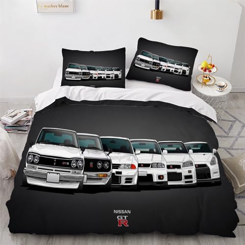 ITOMEN Kinderbettwäsche 135x200 Sportwagen Bettbezug mit ReißVerschluss 3D Motiv Hyundai Racing GTR Bettwäsche Set Weiche Mikrofaser Jungen Mädchen Bettbezüge mit 2 Kissenbezug 80x80cm von ITOMEN