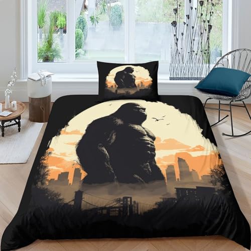 ITOMEN König Kong 3D Gedruckter Bettbezug Set Microfaser Ungeheuer Bettwäschegarnitur Mit Reissverschluss Und Kissenbezüge Jungen Mädchen Single（135x200cm） von ITOMEN