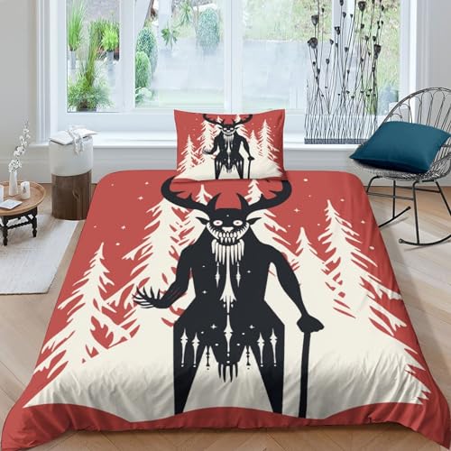 ITOMEN Krampus Bettbezug Set Mädchen Junge Kinder 3D Gedruckter Legende Bettwäschegarnitur Weich Microfaser Reissverschluss Bettwäsche Und Kissenbezüge 2 Teilig Single（135x200cm） von ITOMEN