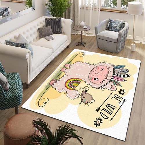 ITOMEN Kurzflor Teppich 3D Alpaka Teppich Matten rutschfeste FußMatte Süße Tiere Muster Kinder Spielteppiche FüR Schlafzimmer Flur Wohnzimmer Boden Teppich 160x230 cm von ITOMEN