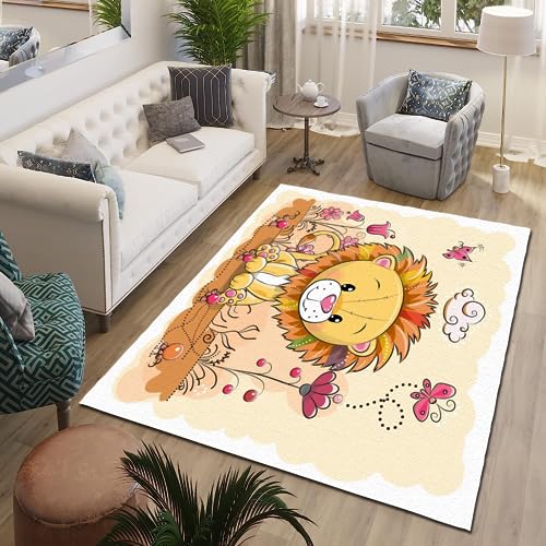 ITOMEN Kurzflor Teppich 3D Cartoon-Löwe Teppich Matten rutschfeste FußMatte Süße Tiere Muster Kinder Spielteppiche FüR Schlafzimmer Flur Wohnzimmer Boden Teppich 80x120 cm von ITOMEN