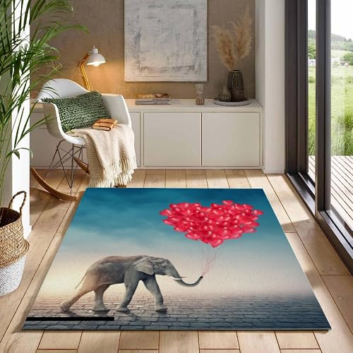 ITOMEN Kurzflor Teppich 3D Elefant Teppich Matten rutschfeste FußMatte Liebe Muster Kinder Spielteppiche FüR Schlafzimmer Flur Wohnzimmer Boden Teppich 60x90 cm von ITOMEN