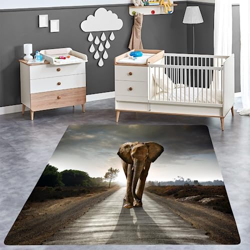 ITOMEN Kurzflor Teppich 3D Elefant Teppich Matten rutschfeste FußMatte Süße Tiere Muster Kinder Spielteppiche FüR Schlafzimmer Flur Wohnzimmer Boden Teppich 120x160 cm von ITOMEN