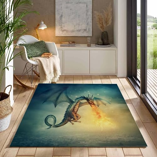 ITOMEN Kurzflor Teppich 3D Flugsaurier Teppich Matten rutschfeste FußMatte Drachen Muster Kinder Spielteppiche FüR Schlafzimmer Flur Wohnzimmer Boden Teppich 140x200 cm von ITOMEN