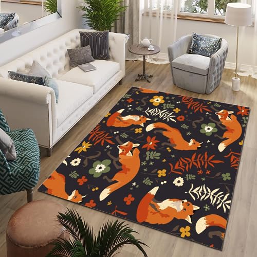 ITOMEN Kurzflor Teppich 3D Fuchs-Cartoon Teppich Matten rutschfeste FußMatte Süße Tiere Muster Kinder Spielteppiche FüR Schlafzimmer Flur Wohnzimmer Boden Teppich 60x90 cm von ITOMEN