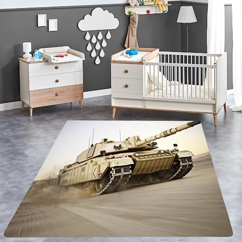 ITOMEN Panzer Teppich Kinderteppich Modern 3D Gepanzertes Geländefahrzeug Teppich Kinderzimmer Kurzflor Teppiche rutschfeste Spielteppiche für Schlafzimmer Wohnzimmer Zimmer 140x200 cm von ITOMEN