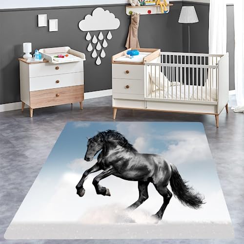 ITOMEN Pferd Teppich Kinderteppich Modern 3D Tierpferd Teppich Kinderzimmer Kurzflor Teppiche rutschfeste Spielteppiche für Schlafzimmer Wohnzimmer Zimmer 60x90 cm von ITOMEN