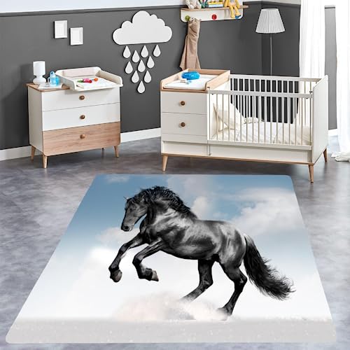 ITOMEN Pferd Teppich Kinderteppich Modern 3D Tierpferd Teppich Kinderzimmer Kurzflor Teppiche rutschfeste Spielteppiche für Schlafzimmer Wohnzimmer Zimmer 80x120 cm von ITOMEN