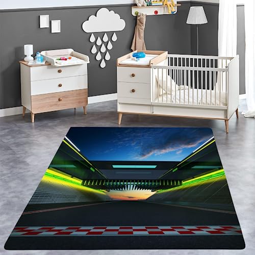 ITOMEN Schienenauto Teppich Kinderteppich Modern 3D SUV Teppich Kinderzimmer Kurzflor Teppiche rutschfeste Spielteppiche für Schlafzimmer Wohnzimmer Zimmer 120x160 cm von ITOMEN