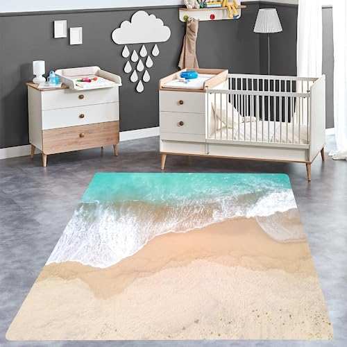 ITOMEN Teppich Schlafzimmer Strandsommer Kinderteppich Dekoration Carpets Strand Teenager Kurzflor Flanell Teppiche rutschfeste Spielteppiche für Schlafzimmer Wohnzimmer 120x160 cm von ITOMEN