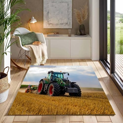 ITOMEN Teppich Schlafzimmer Traktor Kinderteppich Dekoration Carpets Herbsternte Auf Dem Bauernhof Teenager Kurzflor Flanell Teppiche rutschfeste Spielteppiche für Schlafzimmer Wohnzimmer 120x160 cm von ITOMEN