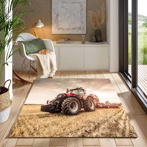 ITOMEN Teppich Schlafzimmer Traktor Kinderteppich Dekoration Carpets Herbsternte Auf Dem Bauernhof Teenager Kurzflor Flanell Teppiche rutschfeste Spielteppiche für Schlafzimmer Wohnzimmer 60x90 cm von ITOMEN