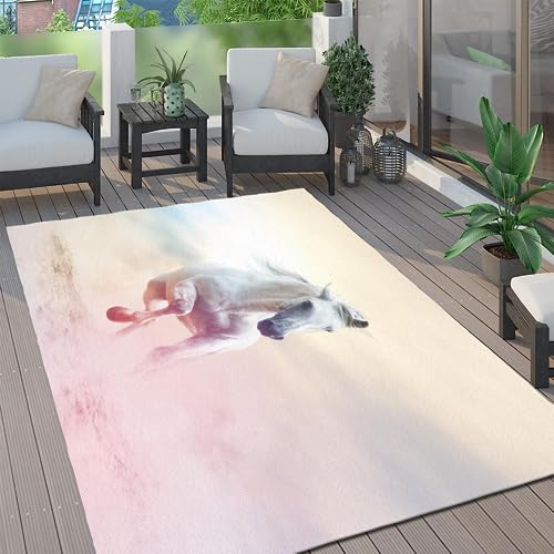 ITOMEN Teppich Schlafzimmer Weißes Pferd Kinderteppich Dekoration Carpets Pferdetier Teenager Kurzflor Flanell Teppiche rutschfeste Spielteppiche für Schlafzimmer Wohnzimmer 80x120 cm von ITOMEN