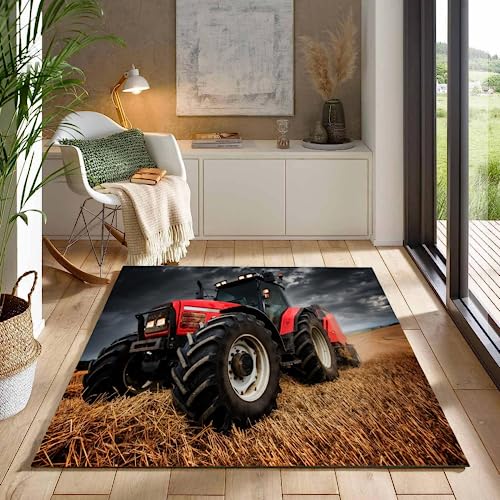 ITOMEN Traktor Teppich Kinderteppich Modern 3D Herbsternte Auf Dem Bauernhof Teppich Kinderzimmer Kurzflor Teppiche rutschfeste Spielteppiche für Schlafzimmer Wohnzimmer Zimmer 80x120 cm von ITOMEN
