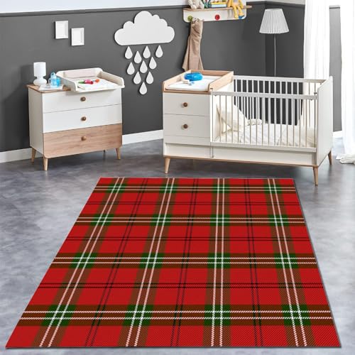 ITOMEN Weihnachtsplatz Teppich Kinderteppich Modern 3D Rotes Muster Teppich Kinderzimmer Kurzflor Teppiche rutschfeste Spielteppiche für Schlafzimmer Wohnzimmer Zimmer 100x200 cm von ITOMEN