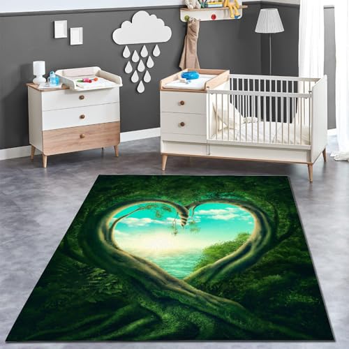 Teppich Schlafzimmer Liebesbaum Kinderteppich Dekoration Carpets Märchen, Traum Teenager Kurzflor Flanell Teppiche rutschfeste Spielteppiche für Schlafzimmer Wohnzimmer 120x160 cm von ITOMEN