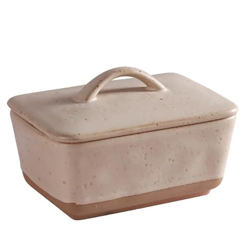 Butterdose Butterdose aus Keramik mit Deckel, Aufbewahrungshalter for Butterstäbchen aus Porzellan im Vintage-Stil, Teller-Organizer mit Griff, spülmaschinenfest(350ML Cream) von ITRHJTGP