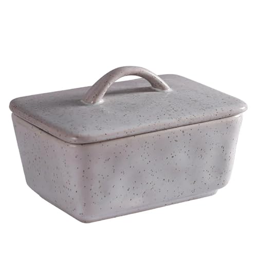 Butterdose Butterdose aus Keramik mit Deckel, Aufbewahrungshalter for Butterstäbchen aus Porzellan im Vintage-Stil, Teller-Organizer mit Griff, spülmaschinenfest(350ML Gray) von ITRHJTGP
