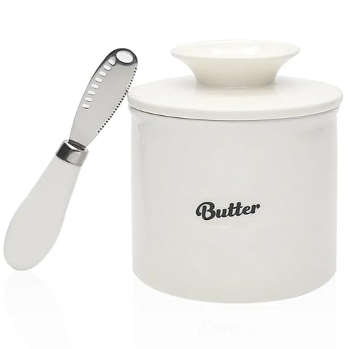 Butterdose Buttertopf for die Theke mit Buttermesser auf Anfrage streichfähige Butter Keramik Butterdose im Glockenstil Deckel(WHITE) von ITRHJTGP