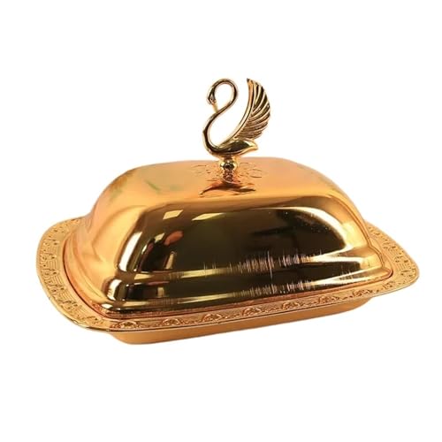 Butterdose Lebensmittelbehälter in Gold-/Silberfarbe, staubdichtes Tablett mit Deckel, Butterdose aus Edelstahl, Serviertablett, Hotelbedarf(Gold) von ITRHJTGP