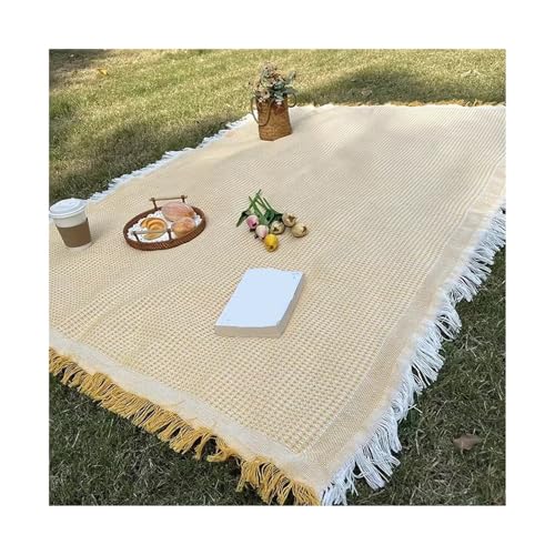ITRHJTGP Picknickdecke Picknickdecke mit Quaste, Campingmatte, Rasenunterlage for Reisen im Freien, tragbare Stricktischdecke, Nickerchen, Tagesdecke(Yellow,90x210cm) von ITRHJTGP
