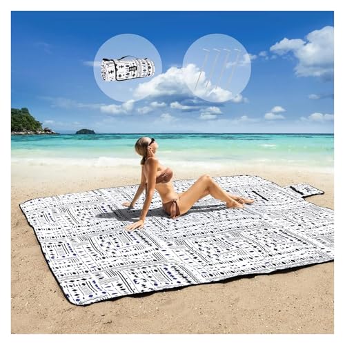 ITRHJTGP Picknickdecke Stranddecke Picknickdecken Wasserdicht Sanddicht Mit Heringen Extra Groß Maschinenwaschbar, Faltbar Zubehör(Black) von ITRHJTGP