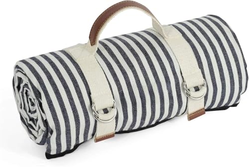 ITRHJTGP Picknickdecke wasserdichte Picknickdecke, tragbar, mit Tragegurt, for Strandmatte oder Familien-Campingparty im Freien(Blue Fine Stripes,200cm X 150cm) von ITRHJTGP