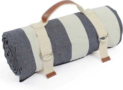 ITRHJTGP Picknickdecke wasserdichte Picknickdecke, tragbar, mit Tragegurt, for Strandmatte oder Familien-Campingparty im Freien(Blue Thick Stripes,200cm X 150cm) von ITRHJTGP