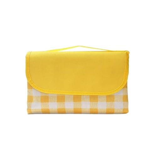 Picknickdecke Outdoor Camping Matte for Picknickdecke Strandbett 600D Oxford Tuch Matratzen wasserdichte Plane Rasen Strandkissen Isomatte Wanderung(Yellow White Plaid,150x200cm) von ITRHJTGP
