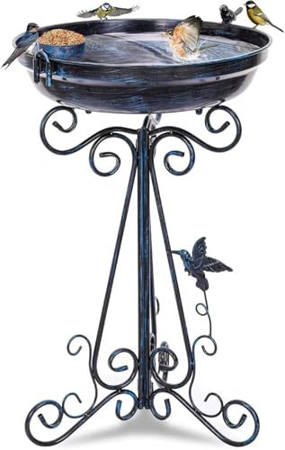 Vogeltränke 17,7" Durchmesser Vintage Vogelbad mit Metallsockel, große antike Vogelbäder for draußen, Garten,(Blue) von ITRHJTGP