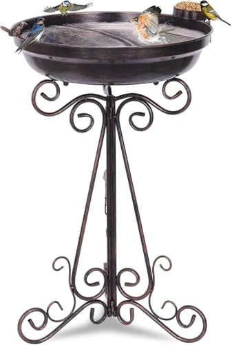 Vogeltränke 17,7" Durchmesser Vintage Vogelbad mit Metallsockel, große antike Vogelbäder for draußen, Garten,(Bronze) von ITRHJTGP