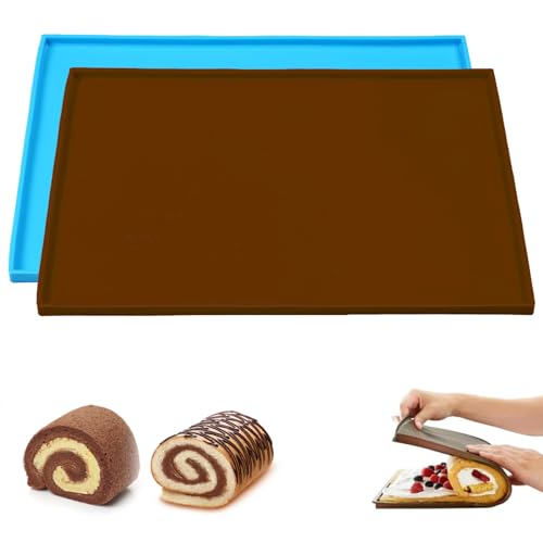 2 Stücke Silikon Backmatte mit Rand 31x27x1cm Antihaftbeschichtet Silikon Backblech Silikon Rollmatte Backunterlage mit Rand Lebensmittelecht Hitzebeständiges Ofenbackblech Rutschfest Blau Braun von ITSNECTAR