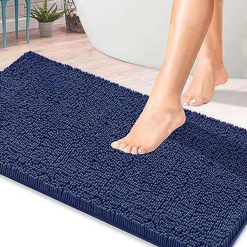 ITSOFT Badvorleger aus Chenille, rutschfest, weich, Mikrofaser, Badematte, wasserabsorbierend, maschinenwaschbar, 43 x 61 cm, Marineblau von ITSOFT