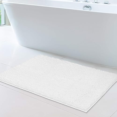 ITSOFT Badvorleger aus Chenille, rutschfest, weich, Mikrofaser, Badteppich mit Wasseraufnahme, maschinenwaschbar, 53 x 87 cm, Weiß von ITSOFT