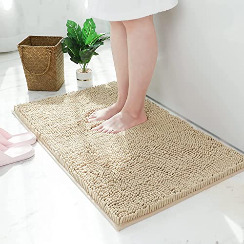 ITSOFT Badvorleger aus Chenille, rutschfest, weich, Mikrofaser, Badvorleger mit Wasseraufnahme, maschinenwaschbar, 50 x 60 cm, Beige von ITSOFT