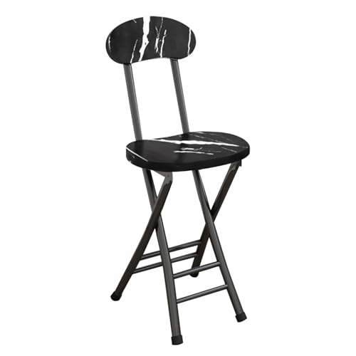 ITTRUH Klapphocker mit Rückenlehne, 18 Zoll tragbarer Stuhl mit Rückenlehne, Faltbarer runder Thekenhocker for Erwachsene, Campingküche(Black Marble) von ITTRUH