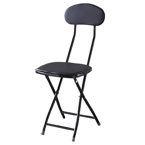 ITTRUH Klapphocker mit Rückenlehne, gepolsterter tragbarer Barhocker aus Leder, Faltbarer Hochstuhl for das Zuhause von Erwachsenen(Black) von ITTRUH