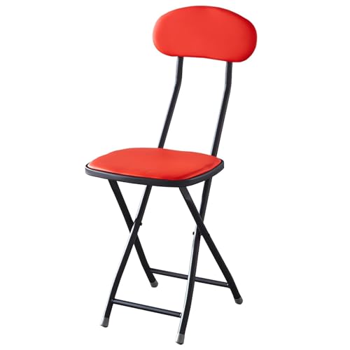 ITTRUH Klapphocker mit Rückenlehne, gepolsterter tragbarer Barhocker aus Leder, Faltbarer Hochstuhl for das Zuhause von Erwachsenen(Red) von ITTRUH