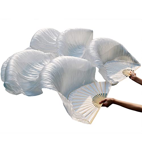 ITTRUH Langer Yangko-Tanzfächer, Nationaler Tanzfächer, Handfaltfächer, Spatzenengel-Bauchtanzfächer, handgefertigte Seidenschleierfächer, Bauchtanzfächer, 2 Stück(White,120cm 90cm) von ITTRUH