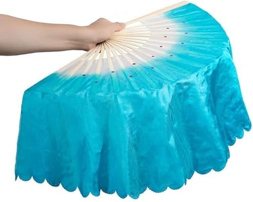 ITTRUH Langer Yangko-Tanzfächer, Nationaler Tanzfächer, aus Simulationsseide, Farbverlaufsfarbe, Bauchtanz, Orientalischer Tanz, Showfächer, lang, 51 cm(Blueleft) von ITTRUH