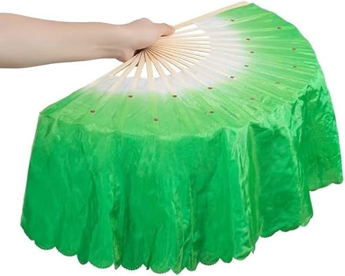 ITTRUH Langer Yangko-Tanzfächer, Nationaler Tanzfächer, aus Simulationsseide, Farbverlaufsfarbe, Bauchtanz, Orientalischer Tanz, Showfächer, lang, 51 cm(Greenleft) von ITTRUH