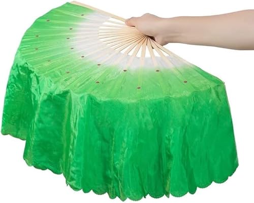 ITTRUH Langer Yangko-Tanzfächer, Nationaler Tanzfächer, aus Simulationsseide, Farbverlaufsfarbe, Bauchtanz, Orientalischer Tanz, Showfächer, lang, 51 cm(Greenright) von ITTRUH