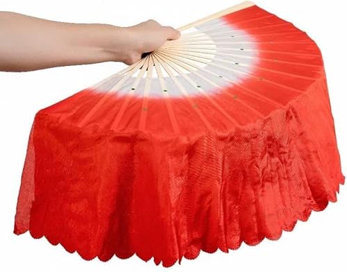ITTRUH Langer Yangko-Tanzfächer, Nationaler Tanzfächer, aus Simulationsseide, Farbverlaufsfarbe, Bauchtanz, Orientalischer Tanz, Showfächer, lang, 51 cm(Redleft) von ITTRUH